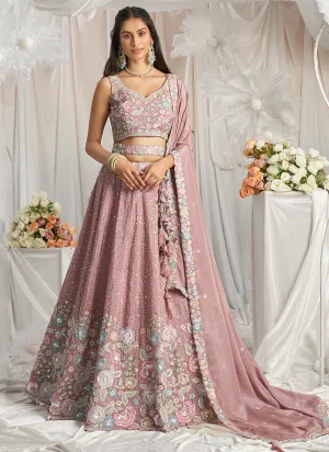 Rose Pink Multi Embroidered Bridal Lehenga Choli