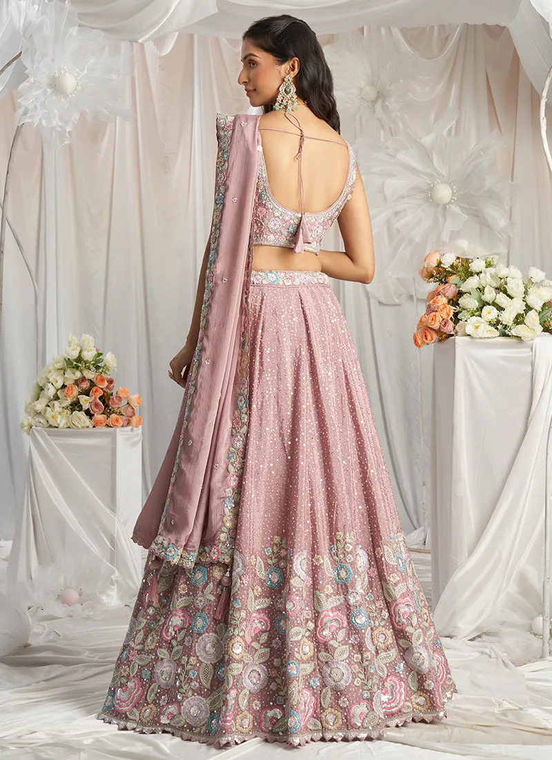 Rose Pink Multi Embroidered Bridal Lehenga Choli