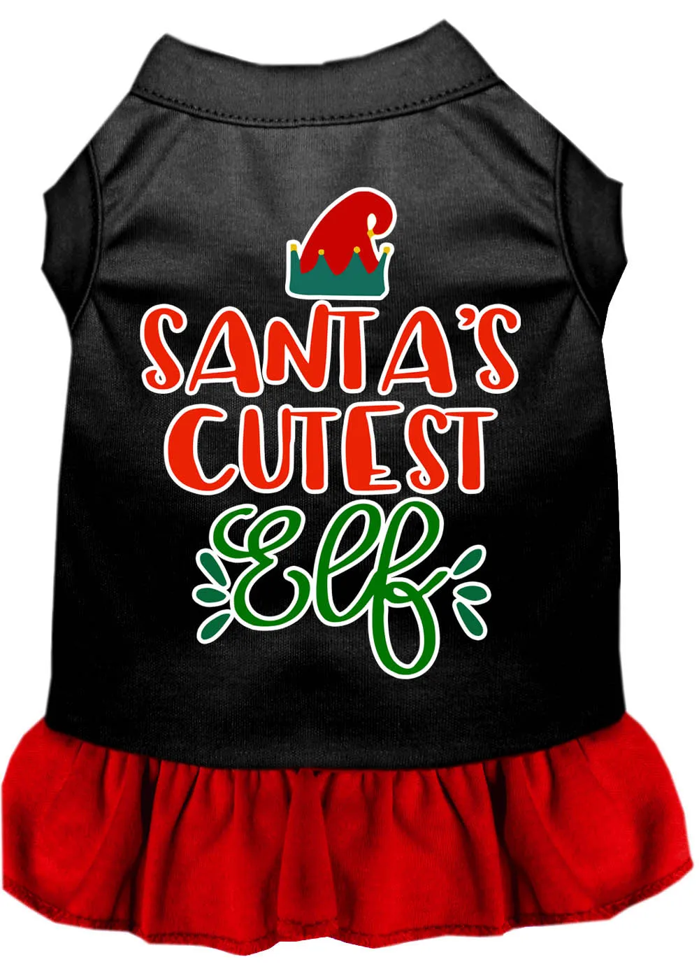 Santa's Cutest Elf Screen Print Dog Dress Black With Red Xxxl