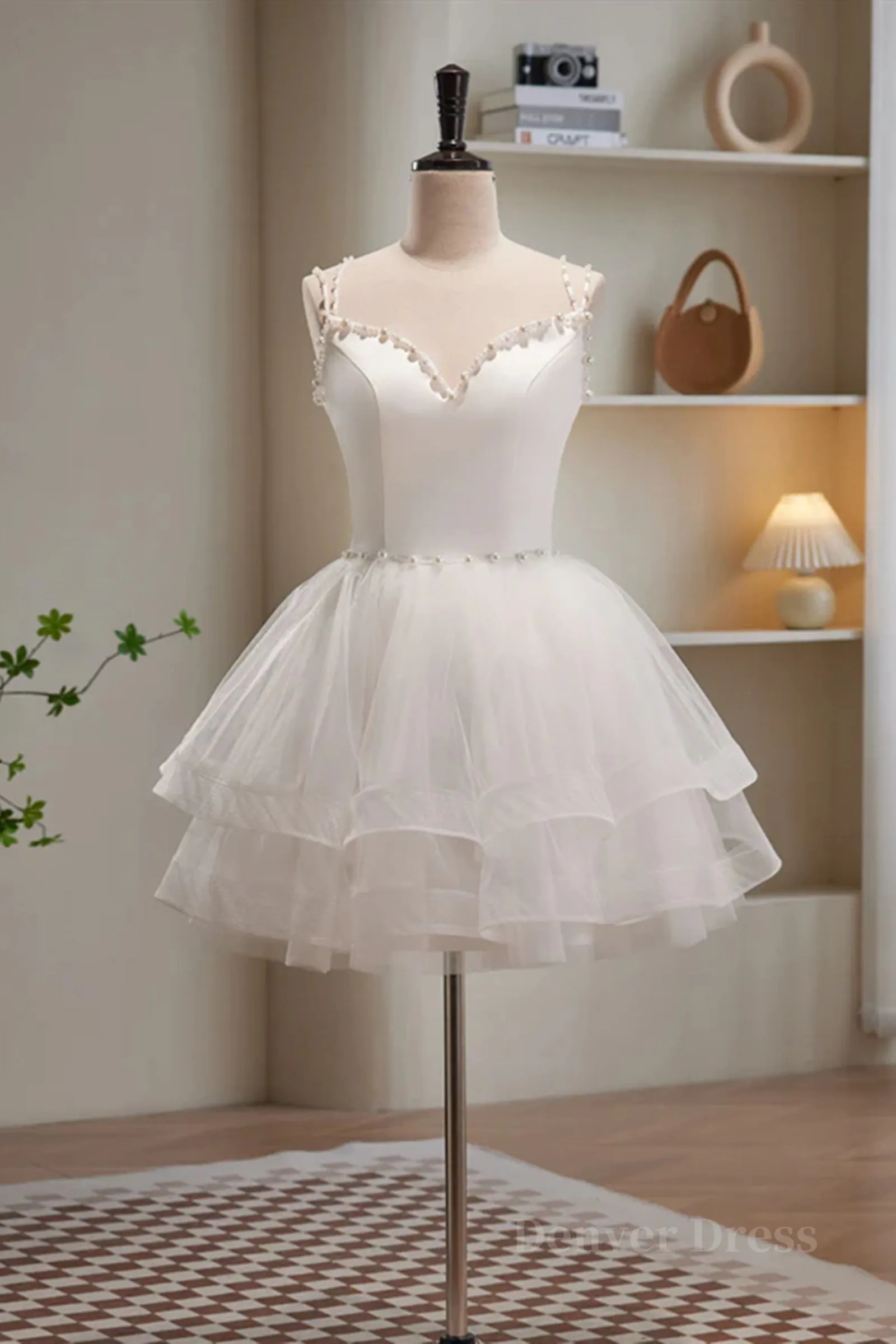 Short V Neck White Prom Dresses Short V Neck White Formal Homecoming Dresses