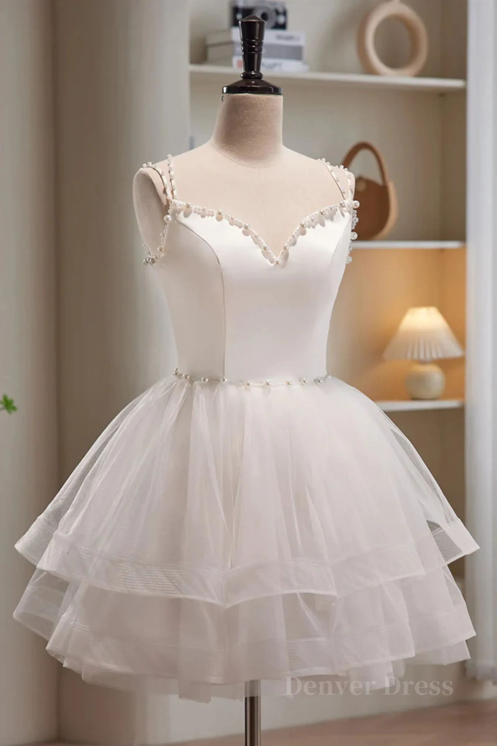 Short V Neck White Prom Dresses Short V Neck White Formal Homecoming Dresses