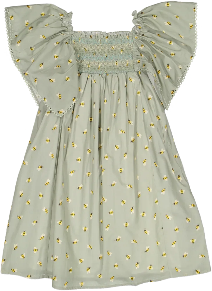 Sophie Dress-Honey Bees Printed Cotton Cambric