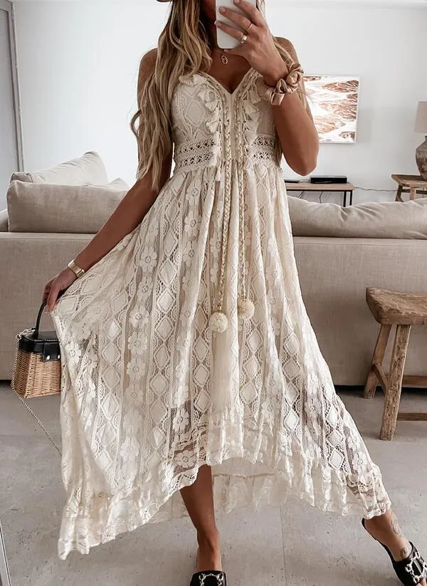 Summer Lace V Neck Sexy Midi Dresses