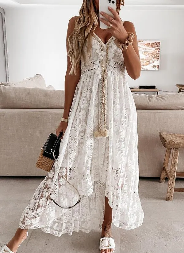 Summer Lace V Neck Sexy Midi Dresses