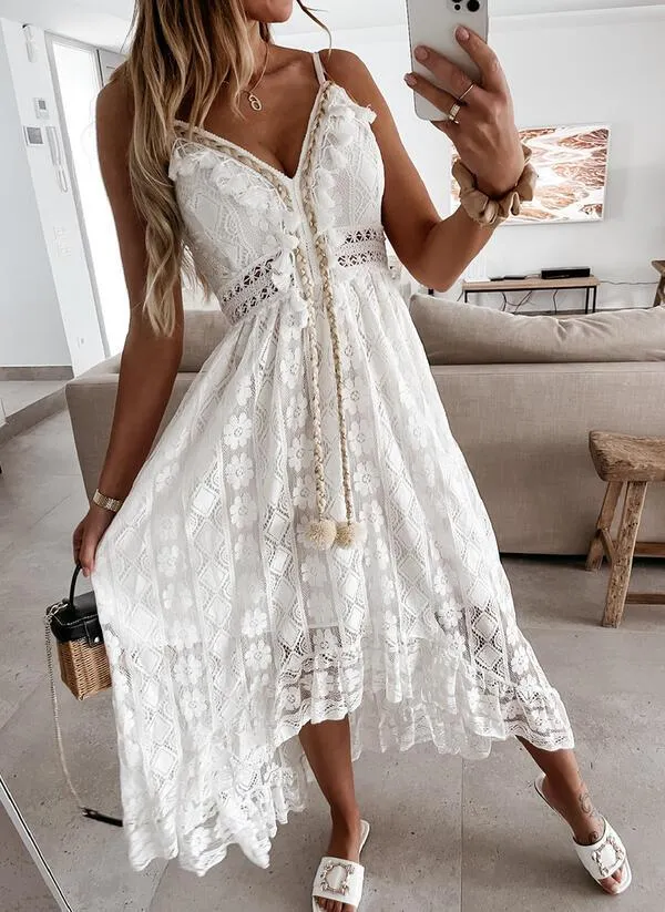 Summer Lace V Neck Sexy Midi Dresses