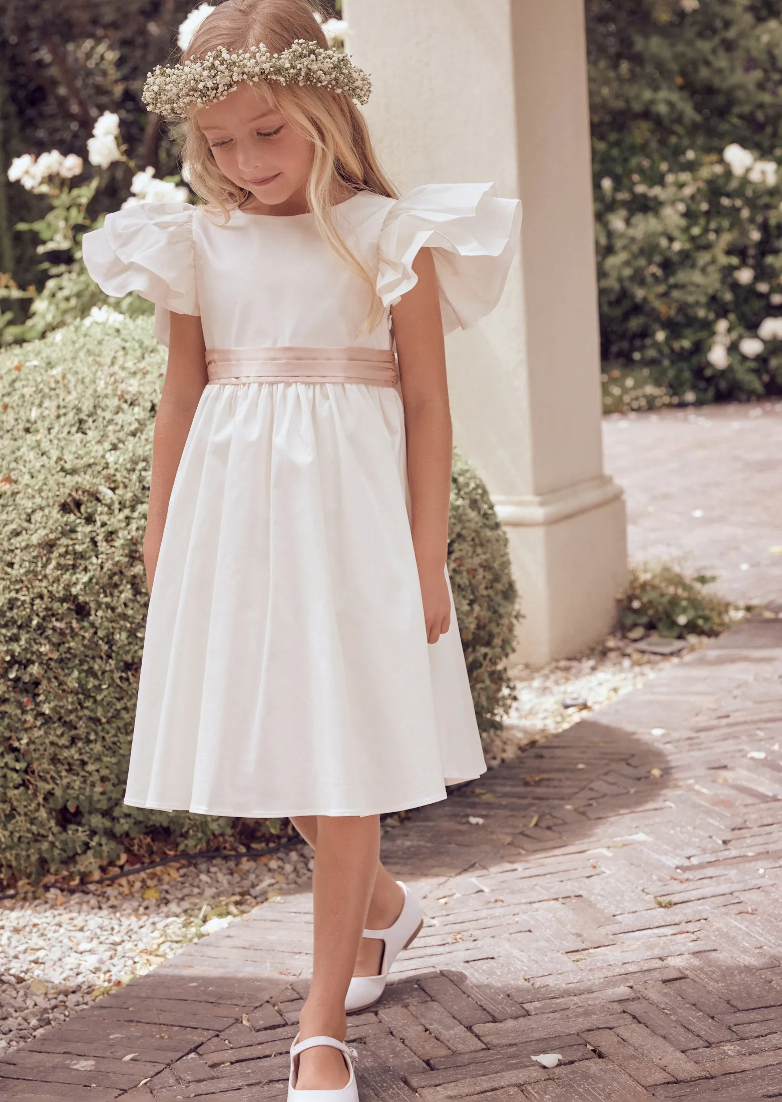 Sylvie Ruffle Dress with Soft Pink Sash