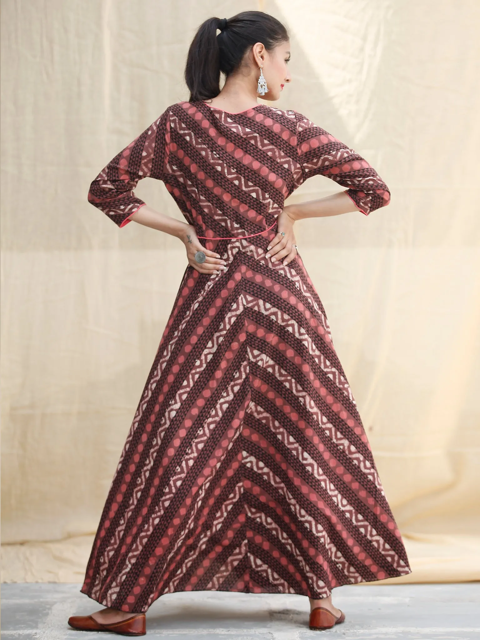 SYMMETRICALLY ASYMMETRIC -  Hand Block Printed Long Cotton Dress With Front Opening  - D79F1733