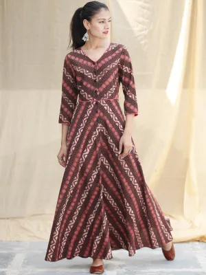 SYMMETRICALLY ASYMMETRIC -  Hand Block Printed Long Cotton Dress With Front Opening  - D79F1733