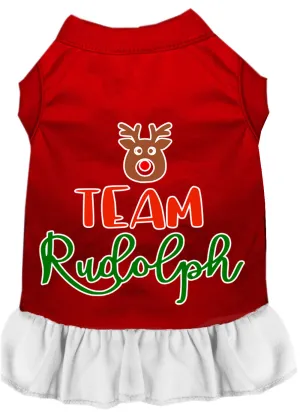 Team Rudolph Screen Print Dog Dress Red With White Xl