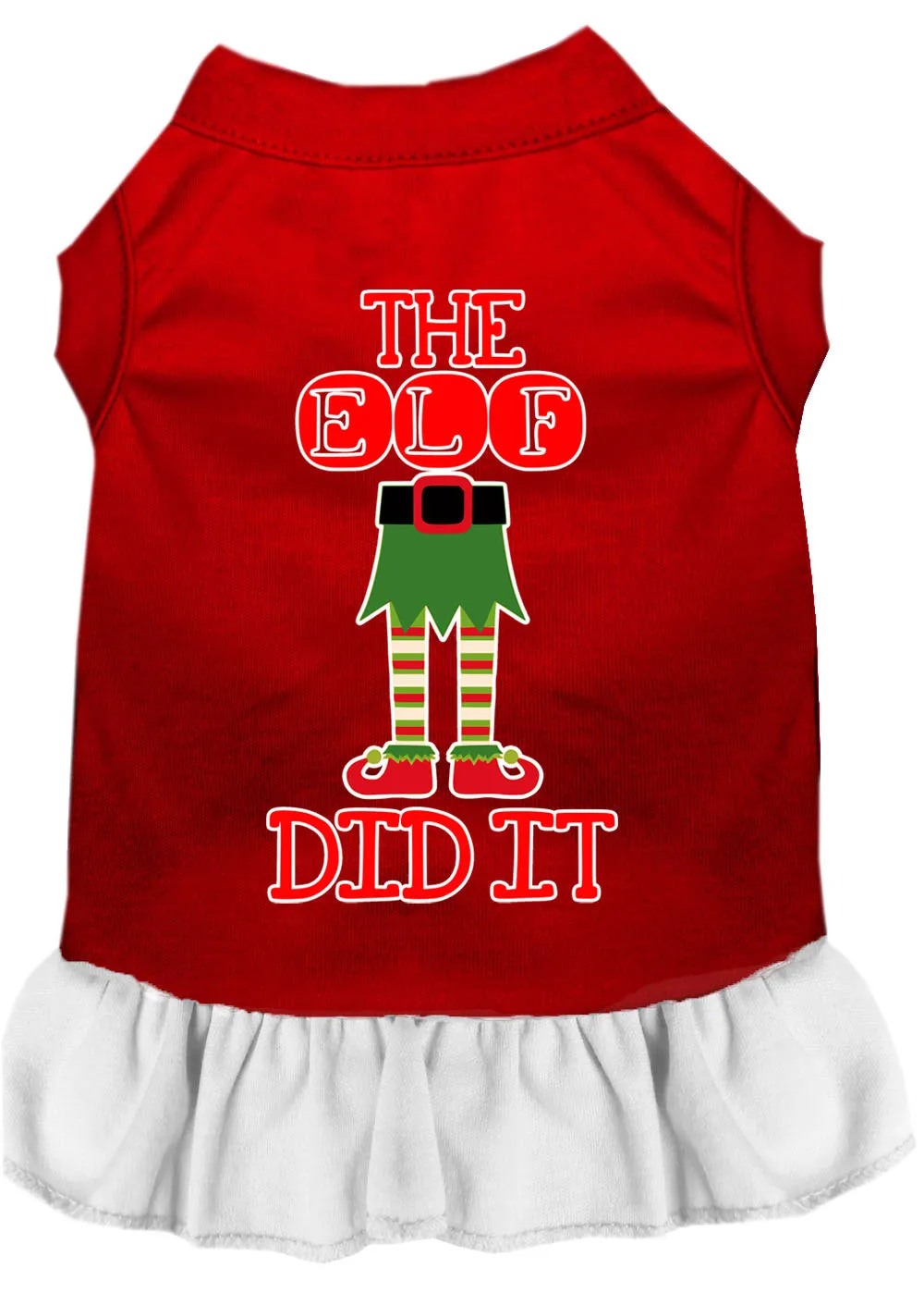 The Elf Did It Screen Print Dog Dress Red With White Xs