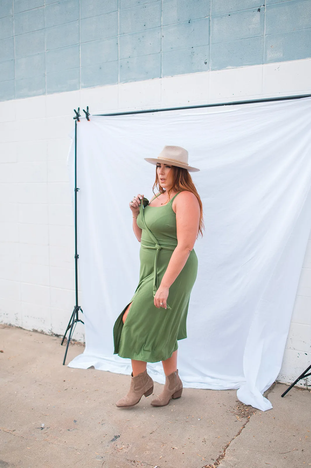 The Marianna Sleeveless Dress - Olive - PLUS