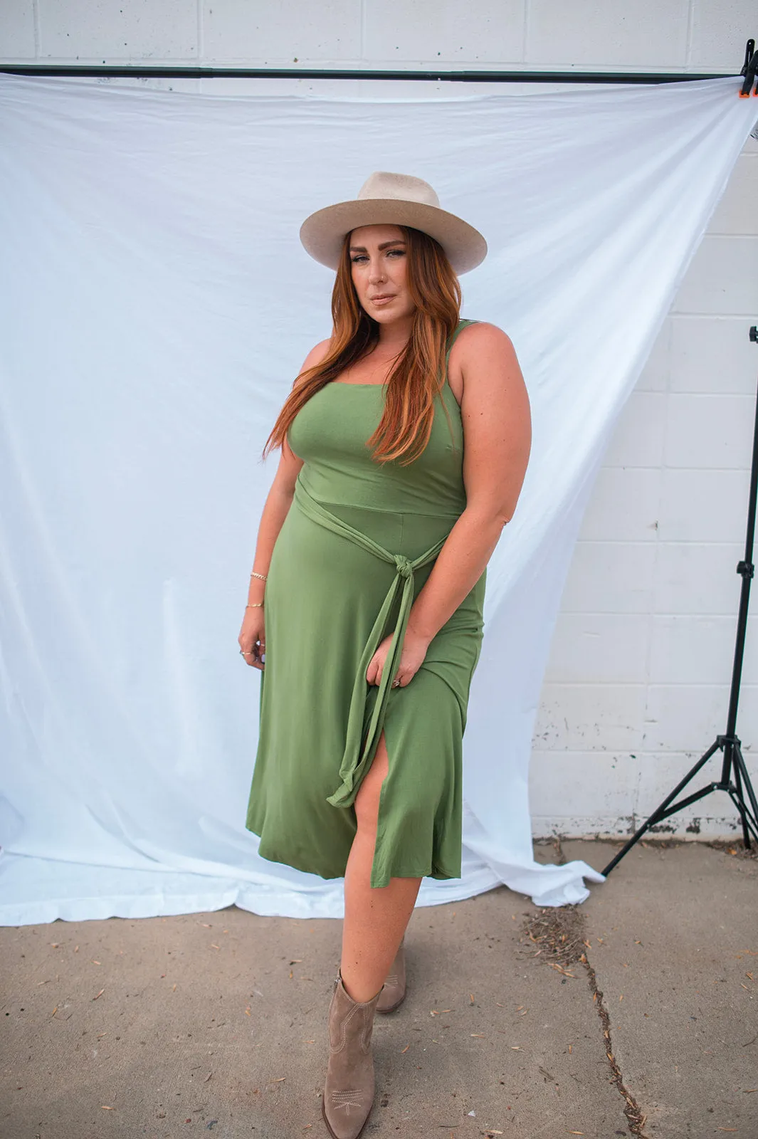 The Marianna Sleeveless Dress - Olive - PLUS