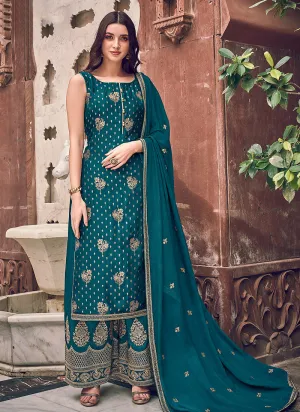 Turquoise Designer Palazzo Suit