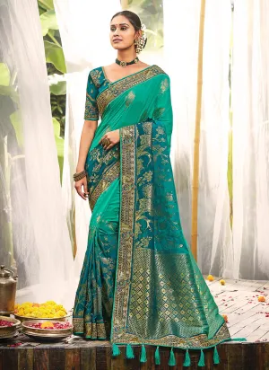 Turquoise Silk Saree