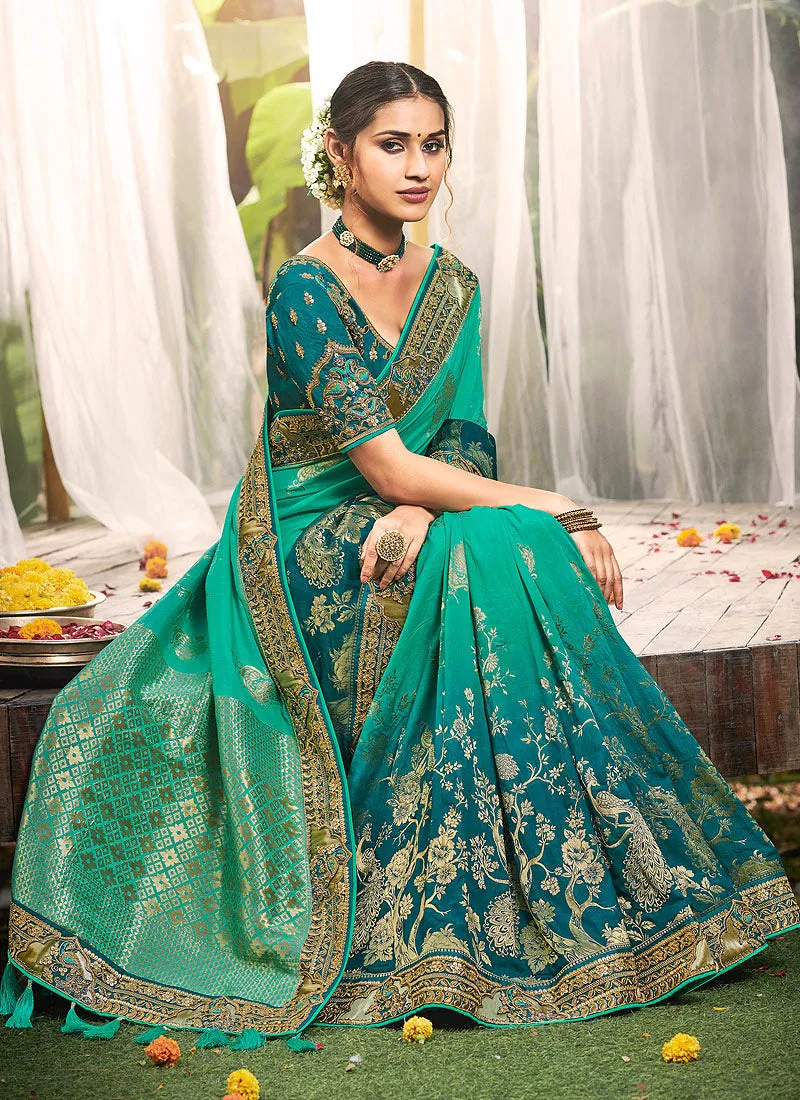 Turquoise Silk Saree