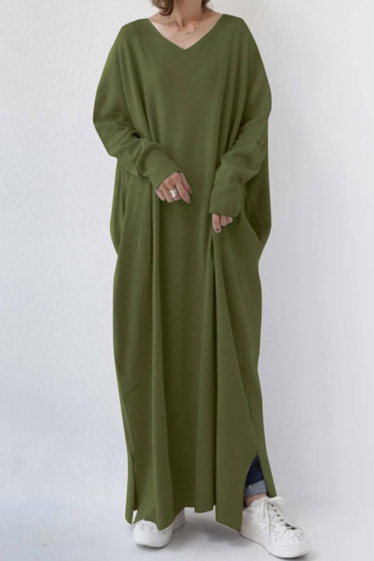 V Neck Slit Hem Sweatshirt Dress