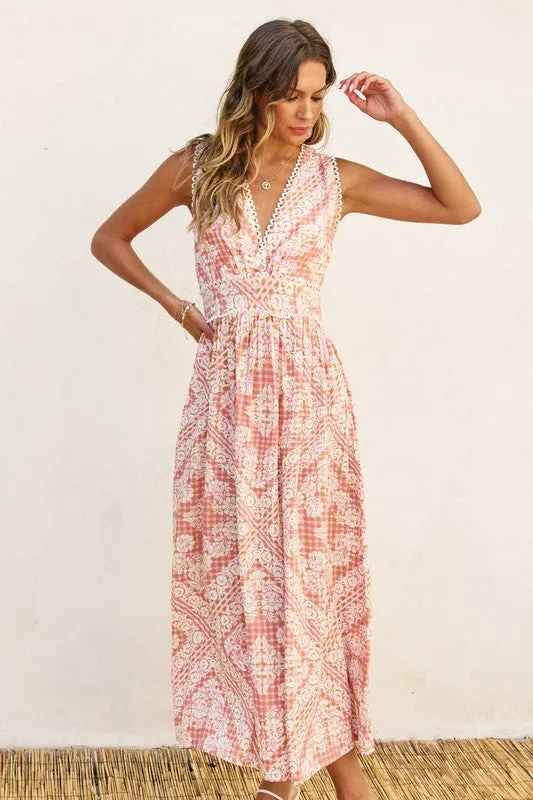 Waitlist 1/20 ♥ Keisha Sleeveless Paisley Print Scalloped Midi Dress Pink