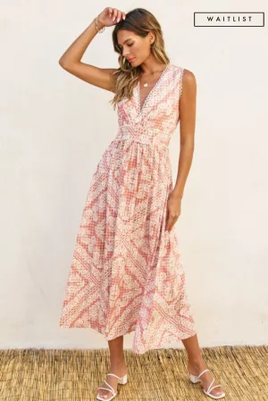 Waitlist 1/20 ♥ Keisha Sleeveless Paisley Print Scalloped Midi Dress Pink