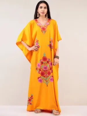 Yellow Aari Embroidered Kashmere Free Size Kaftan  - K12K043