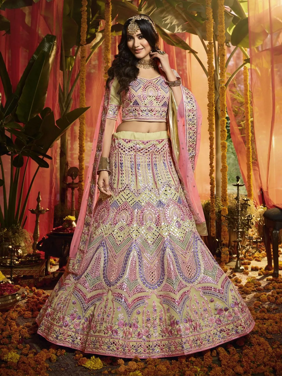 Yellow Multi Embroidered Designer Lehenga Choli