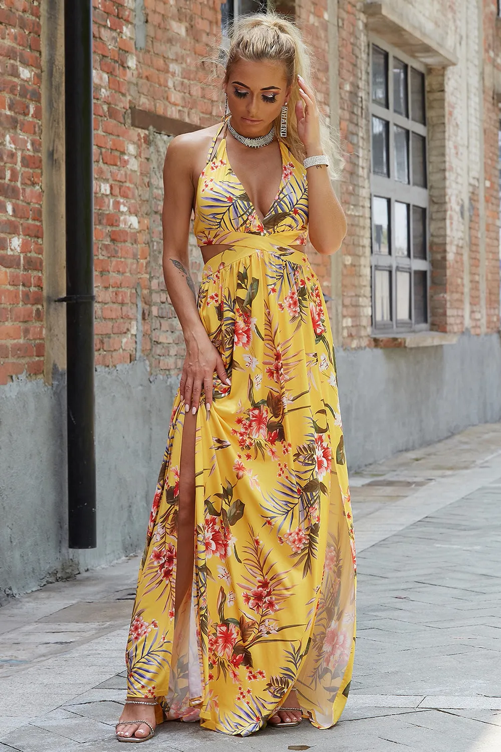 Yellow Tropical Resort Maxi Dress