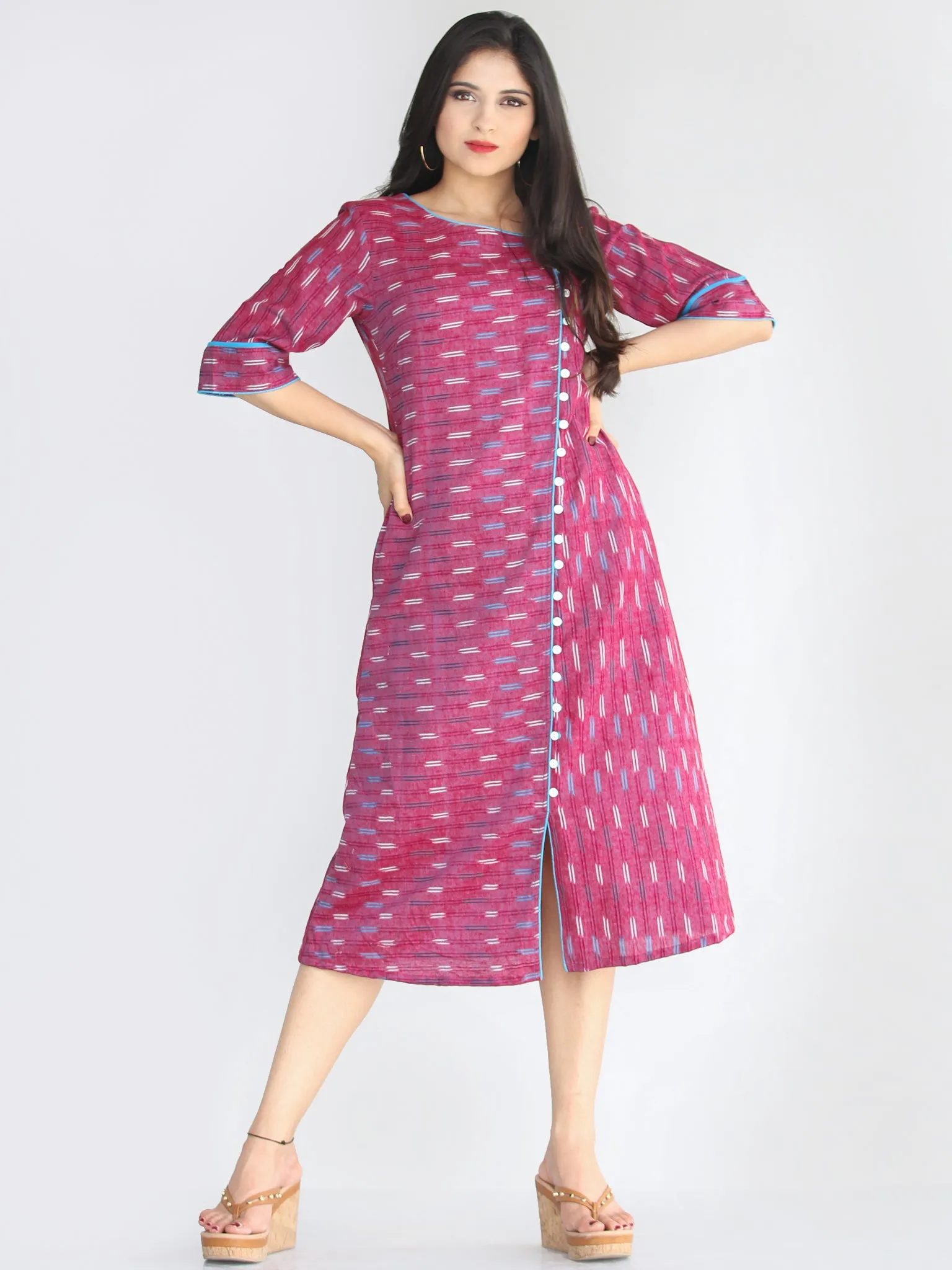 Zafrah - Handwoven Ikat Cotton Button Dress - D413F1448