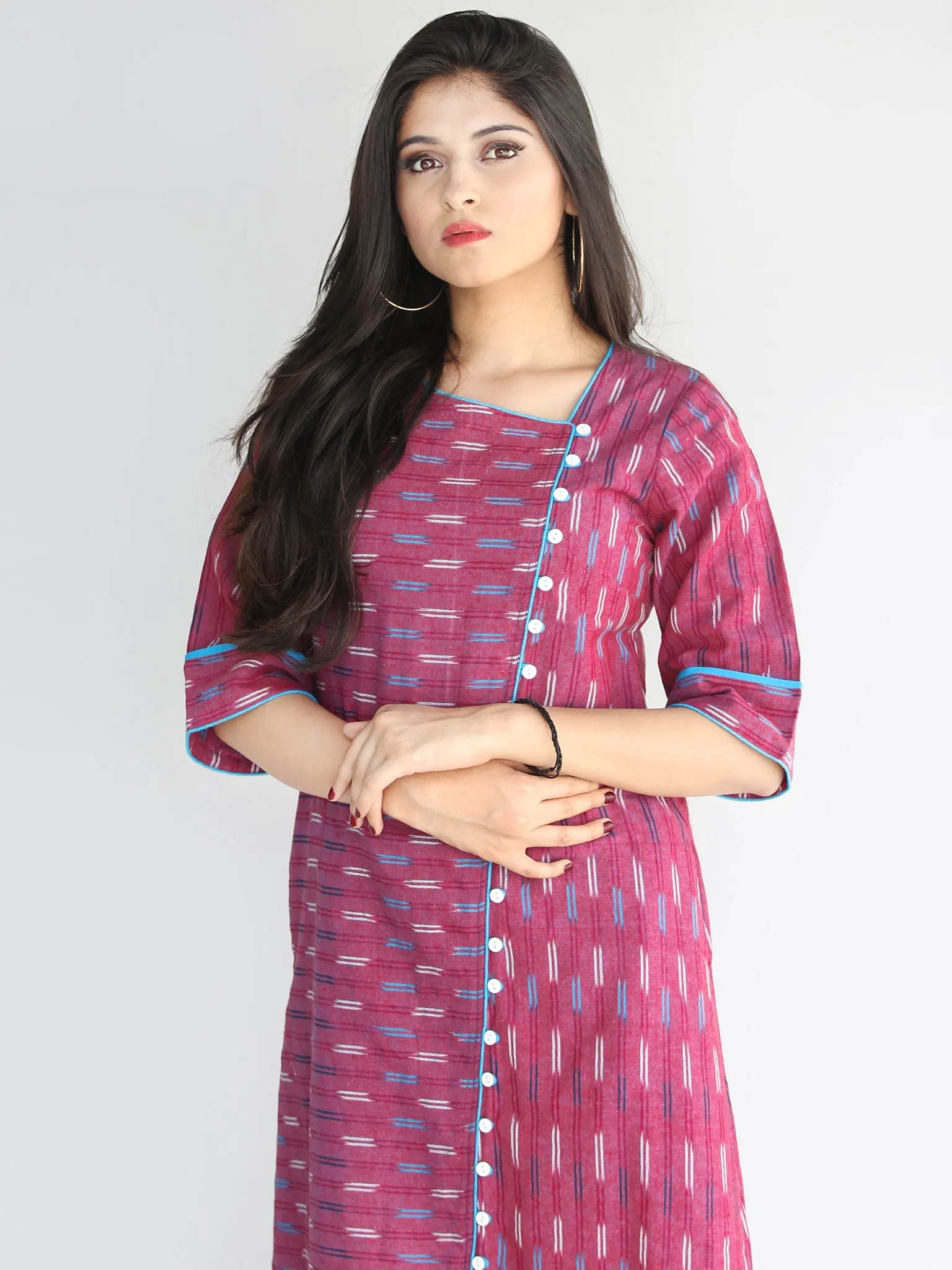 Zafrah - Handwoven Ikat Cotton Button Dress - D413F1448